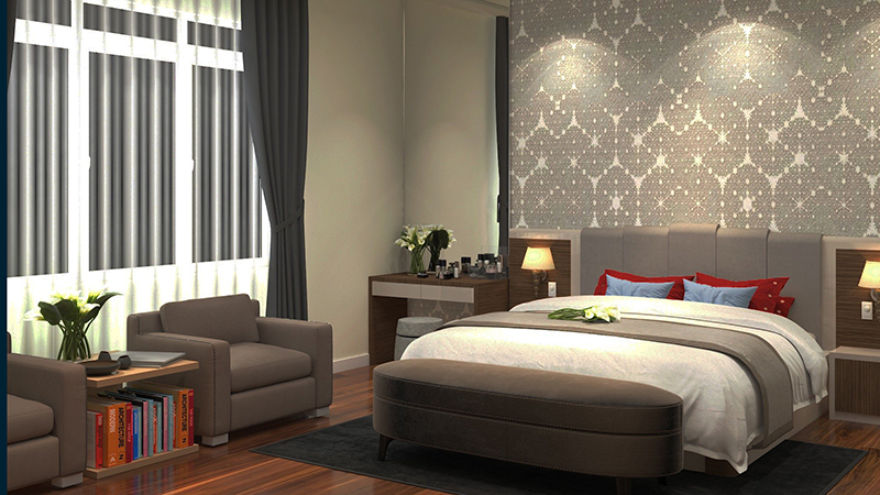 Phòng ngủ có đèn đầu giường đẹp